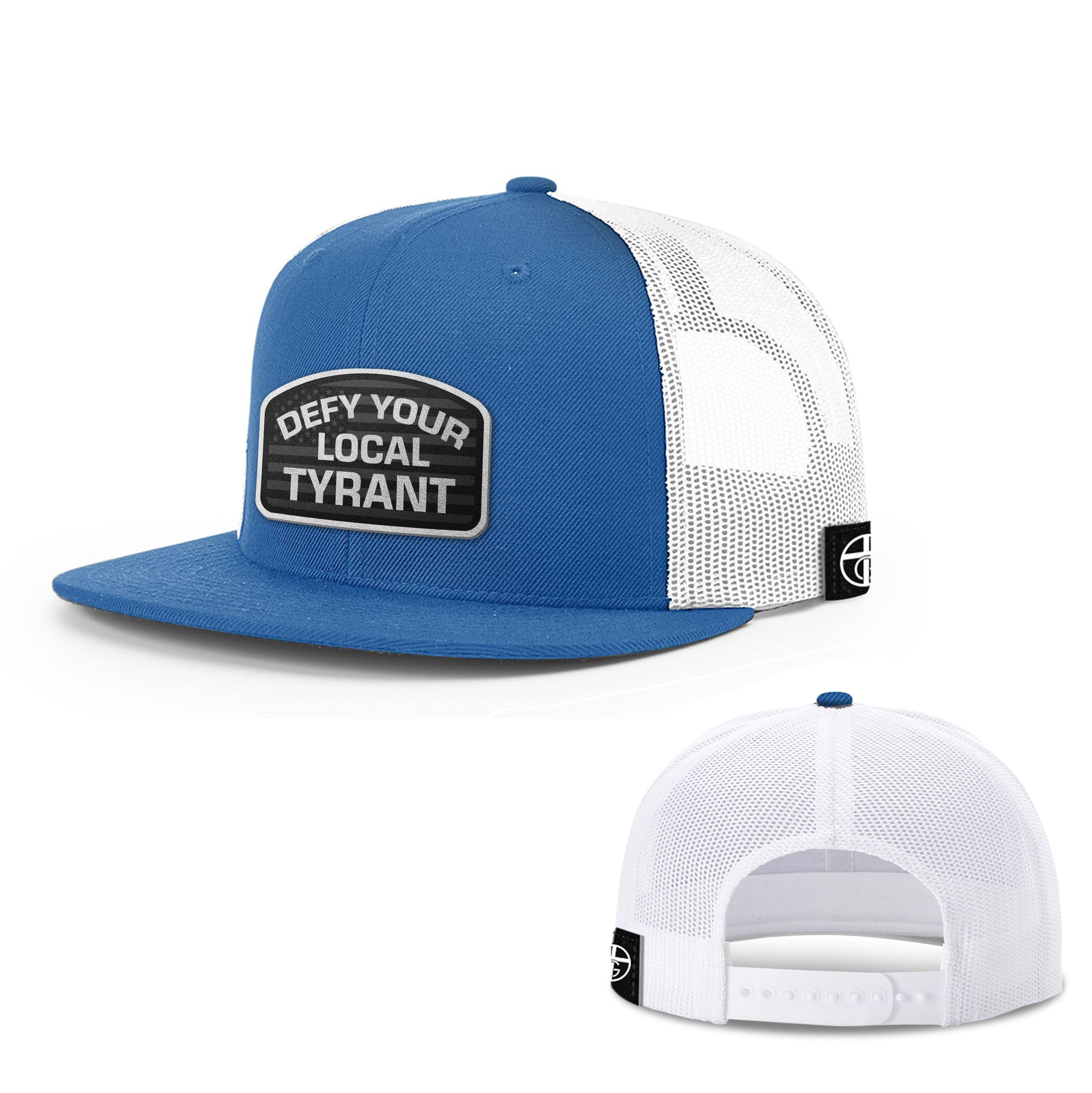 Wool blend flatbill trucker / Royal/White Defy Your Local Tyrant FlatBill Hat maga trump